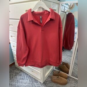 Mondetta Collared Rosewood Red Pullover Sweatshirt✨